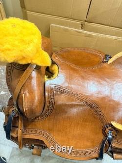 Wade Western Saddle Ranch Roping Horse Tack Rawhide Covered Wood Tree Leather