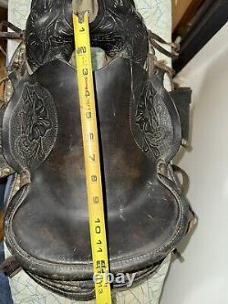 Western American Youth 12 Seat Horse Saddle Black Flower Design #651