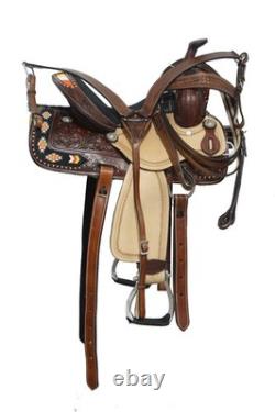 Western Barrel Leather Horse Saddle Full Tack Set. Size-10-18 inch