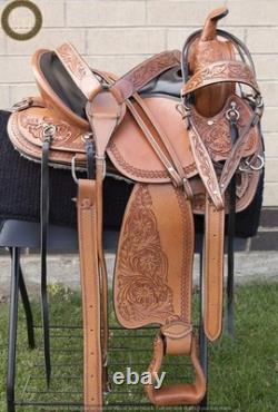 Western Barrel Leather Horse Saddle Full Tack Set. Size-10-18 inch