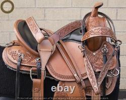 Western Barrel Leather Horse Saddle Full Tack Set. Size-10-18 inch