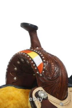 Western Barrel Leather Horse Saddle Full Tack Set. Size-10-18 inch