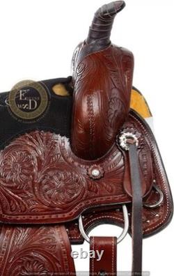 Western Barrel Leather Horse Saddle Full Tack Set. Size-10-18 inch
