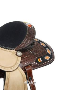 Western Barrel Leather Horse Saddle Full Tack Set. Size-10-18 inch