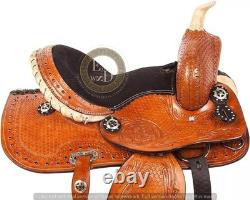 Western Barrel Leather Horse Saddle Full Tack Set. Size-10-18 inch