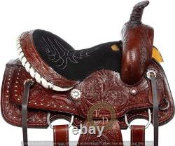 Western Barrel Leather Horse Saddle Full Tack Set. Size-10-18 inch