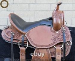 Western Barrel Leather Horse Saddle Full Tack Set. Size-10-18 inch