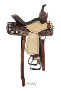 Western Barrel Leather Horse Saddle Full Tack Set. Size-10-18 inch