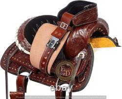 Western Barrel Leather Horse Saddle Full Tack Set. Size-10-18 inch