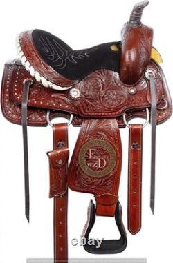 Western Barrel Leather Horse Saddle Full Tack Set. Size-10-18 inch