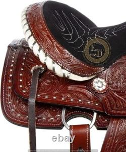 Western Barrel Leather Horse Saddle Full Tack Set. Size-10-18 inch