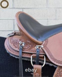 Western Barrel Leather Horse Saddle Full Tack Set. Size-10-18 inch