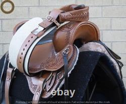 Western Barrel Leather Horse Saddle Full Tack Set. Size-10-18 inch
