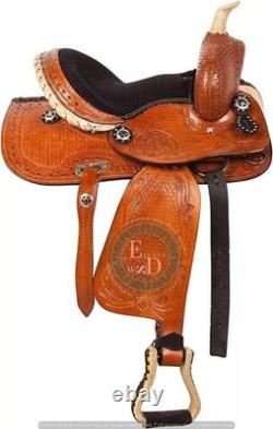 Western Barrel Leather Horse Saddle Full Tack Set. Size-10-18 inch