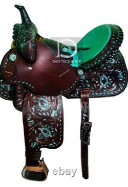 Western Barrel Leather Horse Saddle with Tack Set 10 to 18 size Free shipping