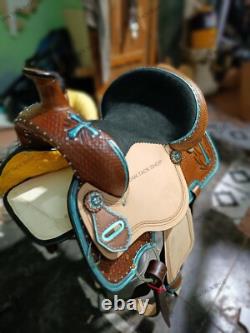 Western Barrel Leather Horse Saddle with Tack Set 10 to 18 size Free shipping