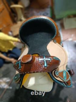 Western Barrel Leather Horse Saddle with Tack Set 10 to 18 size Free shipping
