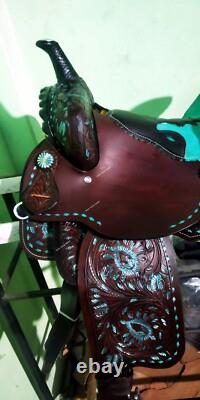 Western Barrel Leather Horse Saddle with Tack Set 10 to 18 size Free shipping