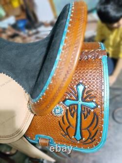 Western Barrel Leather Horse Saddle with Tack Set 10 to 18 size Free shipping