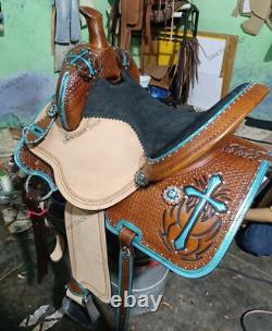 Western Barrel Leather Horse Saddle with Tack Set 10 to 18 size Free shipping