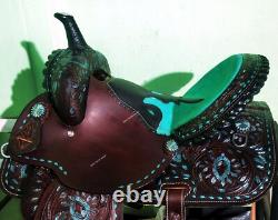 Western Barrel Leather Horse Saddle with Tack Set 10 to 18 size Free shipping