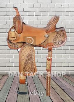 Western Barrel Leather Horse Saddle with Tack Set 10 to 18 size Free shipping