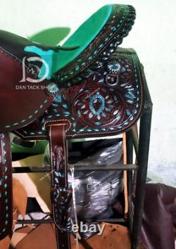 Western Barrel Leather Horse Saddle with Tack Set 10 to 18 size Free shipping