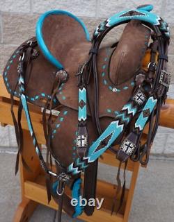 Western Barrel Racing Horse Saddle Premium Leather with tack set 10'' to 18' in