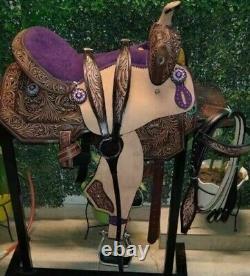 Western Barrel Racing Horse Saddle Premium Leather with tack set 10'' to 18' in