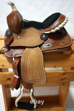 Western Barrel Racing Horse Saddle Premium Leather with tack set 10'' to 18' in