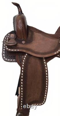 Western Barrel Racing Horse Saddle Tooled Carved Leather With Complete Set