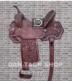 Western Barrel Racing Saddle Premium Leather Deep Seat with Tack Set & Free Ship