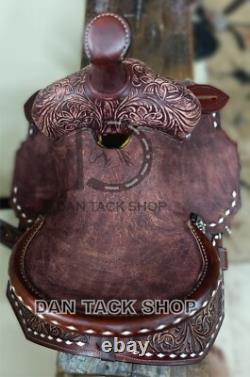 Western Barrel Racing Saddle Premium Leather Deep Seat with Tack Set & Free Ship