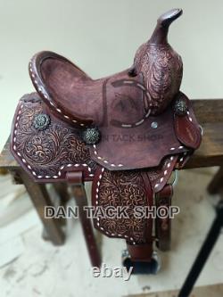 Western Barrel Racing Saddle Premium Leather Deep Seat with Tack Set & Free Ship