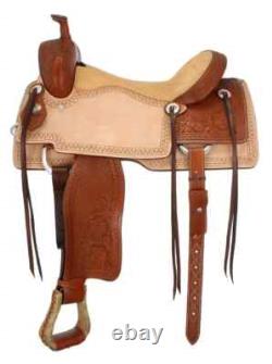 Western Barrel Racing Trail Horse Tack Saddle Premium Leather Tooled Size 15