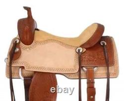 Western Barrel Racing Trail Horse Tack Saddle Premium Leather Tooled Size 15