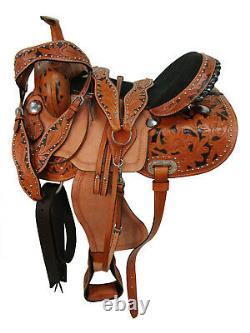 Western Barrel Saddle Deep Seat Pleasure Horse Used Tooled Leather Tack 15 16 17