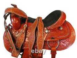 Western Barrel Saddle Trail Horse Pleasure Tooled Used Leather Tack 15 16 17 18