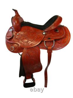 Western Barrel Saddle Trail Horse Pleasure Tooled Used Leather Tack 15 16 17 18