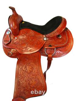 Western Barrel Saddle Trail Horse Pleasure Tooled Used Leather Tack 15 16 17 18