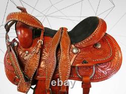 Western Barrel Saddle Trail Horse Pleasure Tooled Used Leather Tack 15 16 17 18