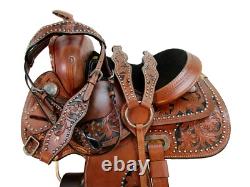 Western Barrel Saddle Youth Kids Pleasure Tooled Leather Horse Tack Set 12 13