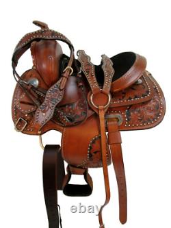 Western Barrel Saddle Youth Kids Pleasure Tooled Leather Horse Tack Set 12 13