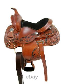Western Barrel Saddle Youth Kids Pleasure Tooled Leather Horse Tack Set 12 13