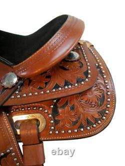 Western Barrel Saddle Youth Kids Pleasure Tooled Leather Horse Tack Set 12 13