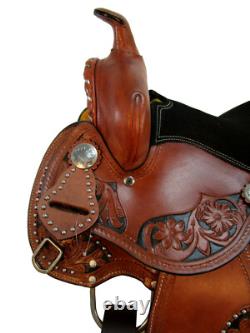 Western Barrel Saddle Youth Kids Pleasure Tooled Leather Horse Tack Set 12 13