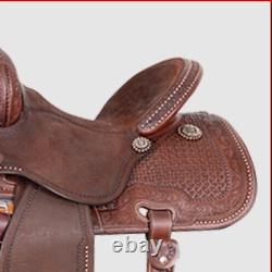 Western Brown Leather Hand Carved Barrel Racing Horse Saddle Size 12 To 18