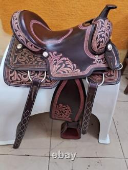 Western Dark Maroon Saddle With Hand Tool High Quality Leather