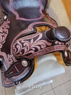 Western Dark Maroon Saddle With Hand Tool High Quality Leather