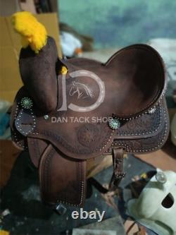 Western Deep Seat Barrel Leather Racing Pleasure Horse Saddle Tack Set Free Ship